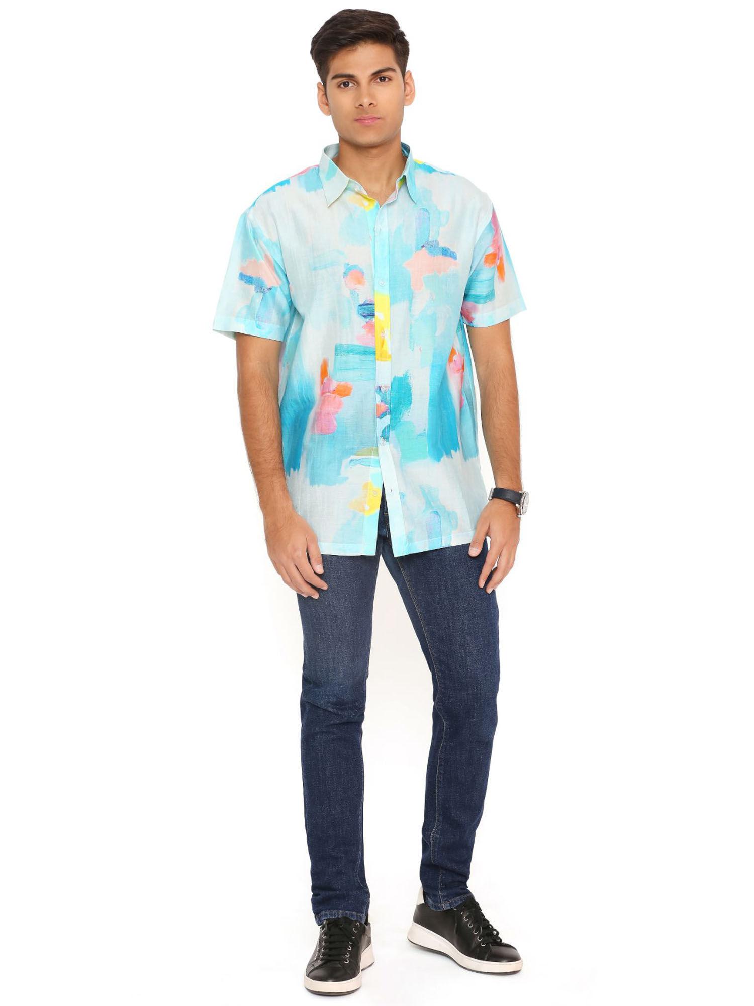 painterly print silkmul shirt