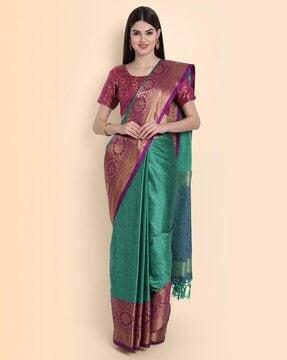 paisely print saree with contrast zari border