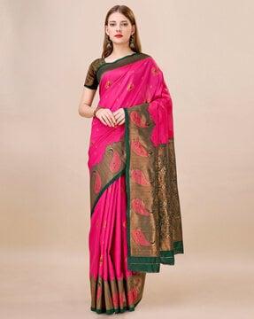 paisely woven banarasi saree with contrast border