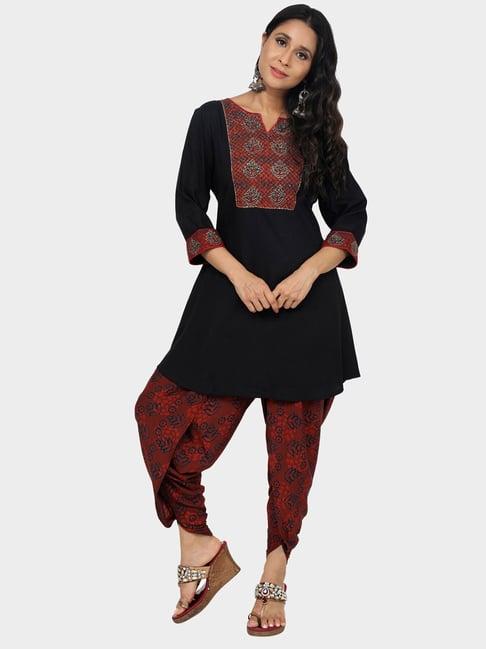 paislei black embellished tunic dhoti set