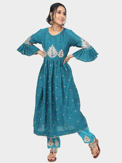 paislei blue embroidered dress