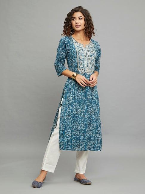 paislei blue printed kurta & palazzo set