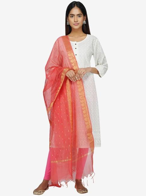 paislei white embroidered cotton kurta