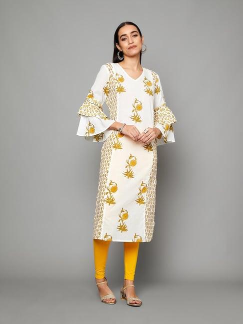 paislei white printed a line kurta