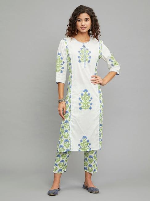 paislei white printed a line kurta