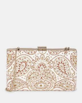 paisley embroidered clutch with chain strap