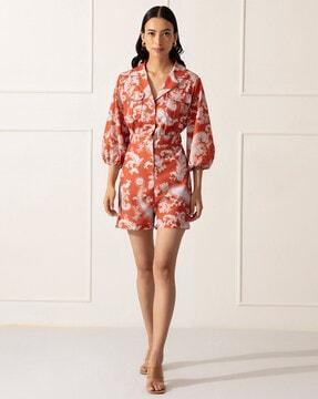 paisley print  playsuit with collar-neck