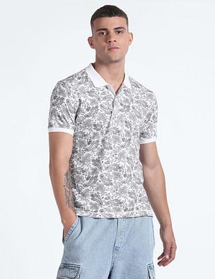 paisley print cotton polo shirt