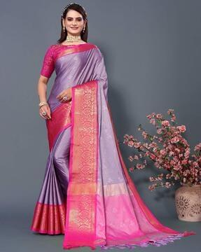 paisley print saree with contrast border