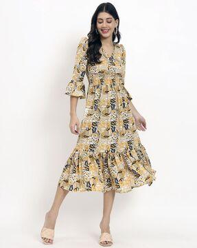 paisley a-line dress with v-neck