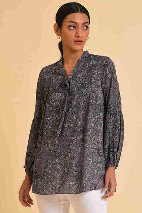 paisley blended round neck women's top - black