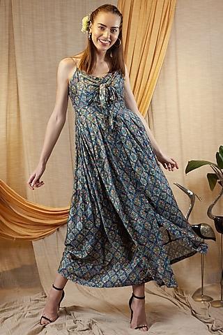 paisley blue mul silk dress