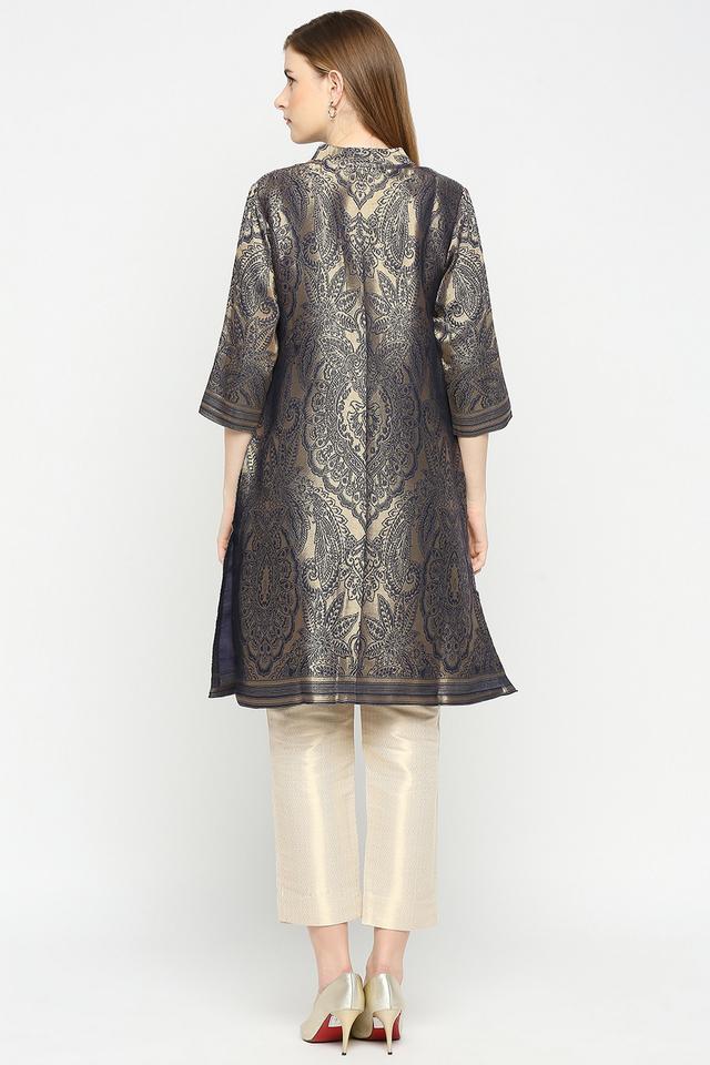 paisley brocade v neck womens kurti