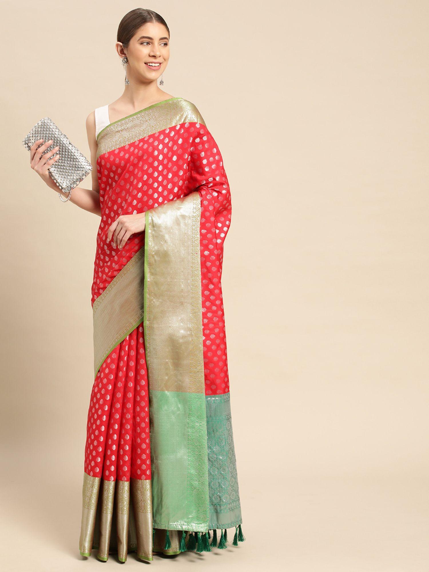 paisley butti zari woven design kanjeevaram banarasi saree with unstitched blouse