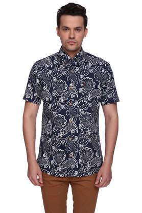 paisley cotton regular fit men's casual shirt - navy