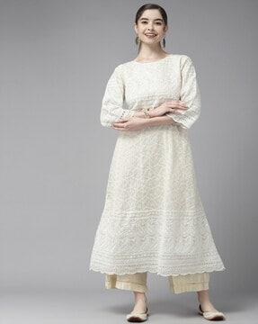 paisley embroidered a-line kurta