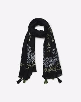 paisley embroidered scarf with tassels