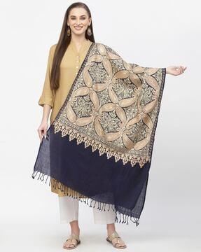 paisley embroidered stole with tassels