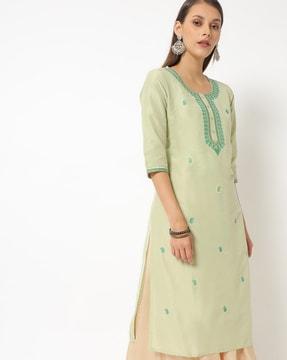 paisley embroidered straight kurta