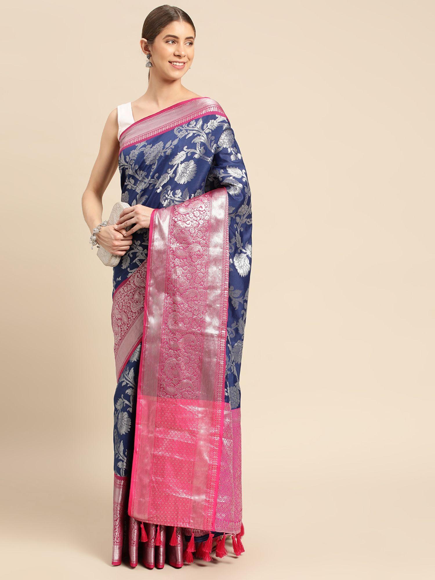 paisley floral zari woven design kanjeevaram banarasi saree with unstitched blouse