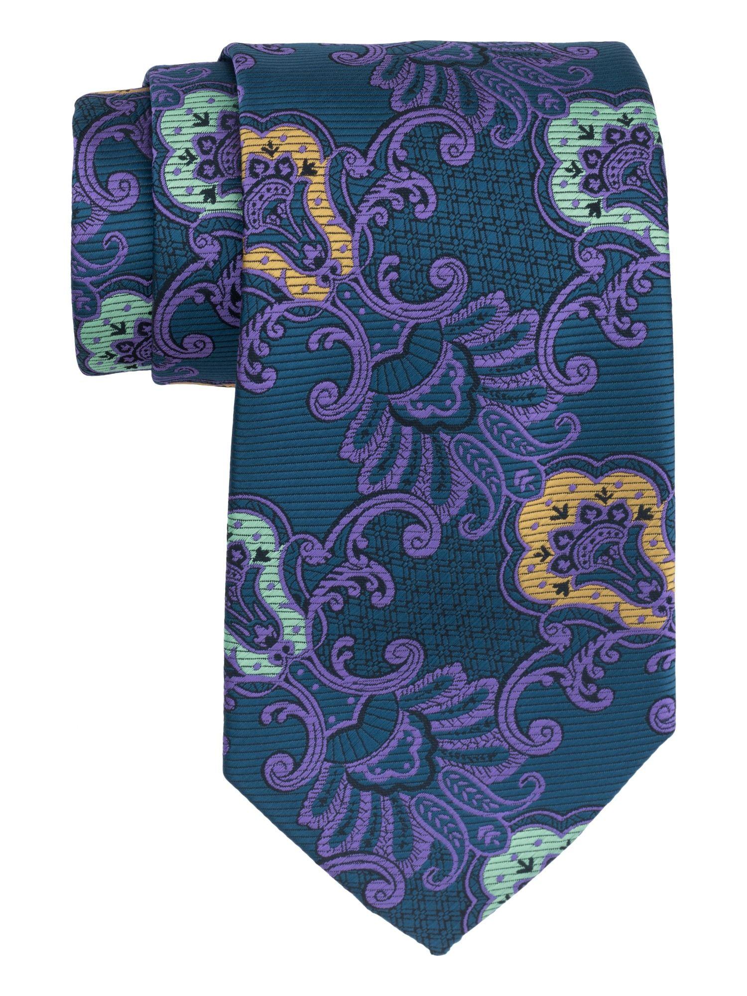 paisley green and purple bamboo silk neck tie
