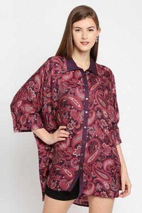 paisley modal relaxed fit womens casual shirt - maroon