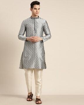 paisley pattern kurta with mandarin collar