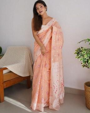 paisley pattern saree with contrast border