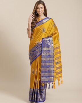 paisley pattern saree with contrast border