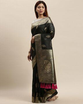 paisley pattern saree with tassels