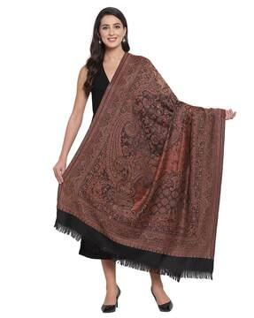 paisley pattern shawl with frayed hem
