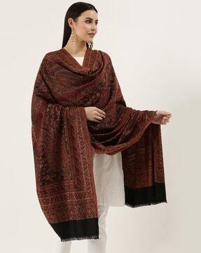 paisley pattern shawl with frayed hems