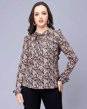 paisley pattern top with cuffed sleeves