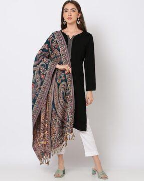 paisley patterned shawl with tassels