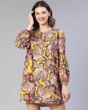 paisley print a-line dress