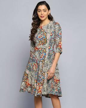 paisley print a-line dress