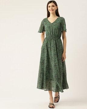 paisley print a-line dress
