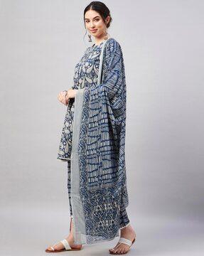 paisley print a-line kurta suit set