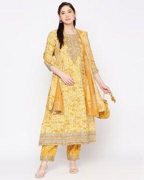 paisley print anarkali kurta suit set with potli