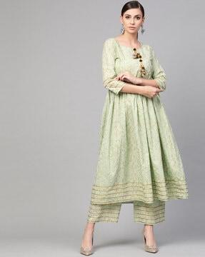 paisley print anarkali kurta suit set