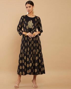 paisley print anarkali kurta with waist tie-up