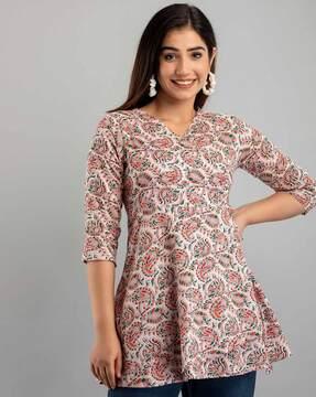 paisley print angrakha tunic with tie up