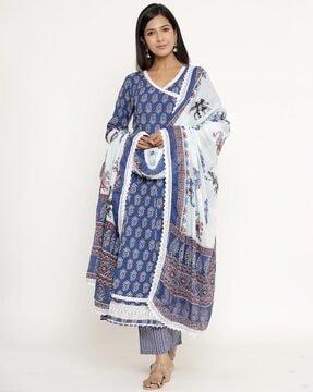 paisley print angrakha with pants & dupatta