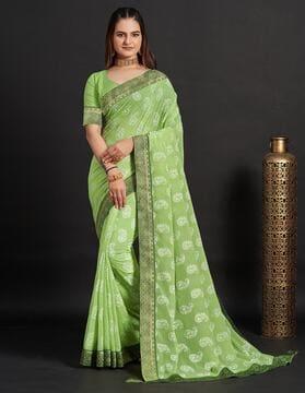 paisley print chiffon saree with contrast border