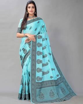 paisley print cotton saree