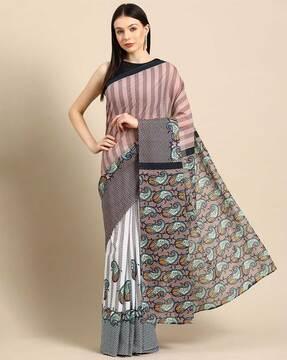 paisley print cotton saree