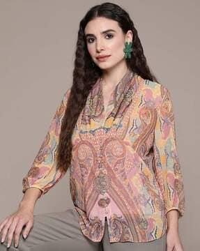 paisley print cowl-neck shirt with inner slip