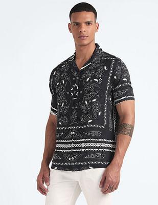 paisley print cuban collar shirt