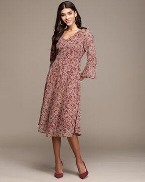 paisley print fit & flare dress