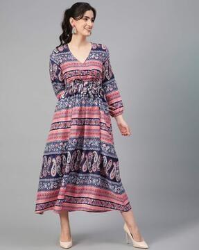 paisley print fit & flare dress